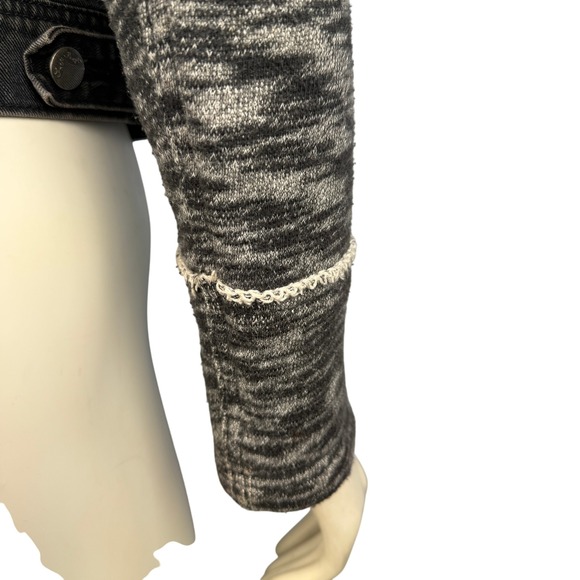 Free People Jacket Small Denim Retro 90s Grunge Distressed Sweatshirt Hoodie - Picture 7 of 11